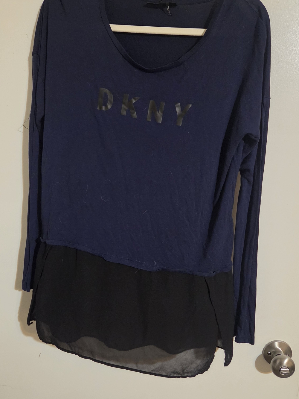 DKNY Navy and Black Layered Long-Sleeve Top